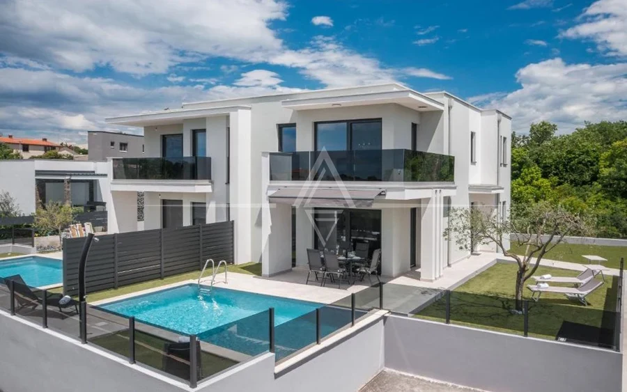 Istrie, Lovrečica, Maison jumelée moderne avec piscine et vue sur la mer